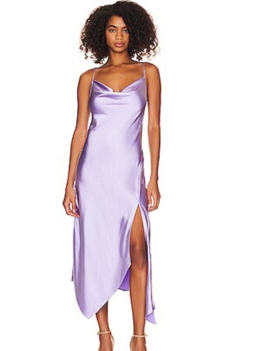 Steve Madden Lavender Satin Slip Midi Dress with Side Slit